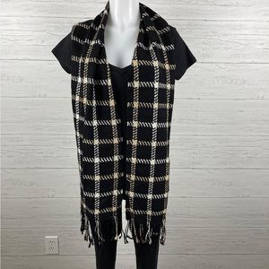 NWT Danier black/tan fringe wool scarf